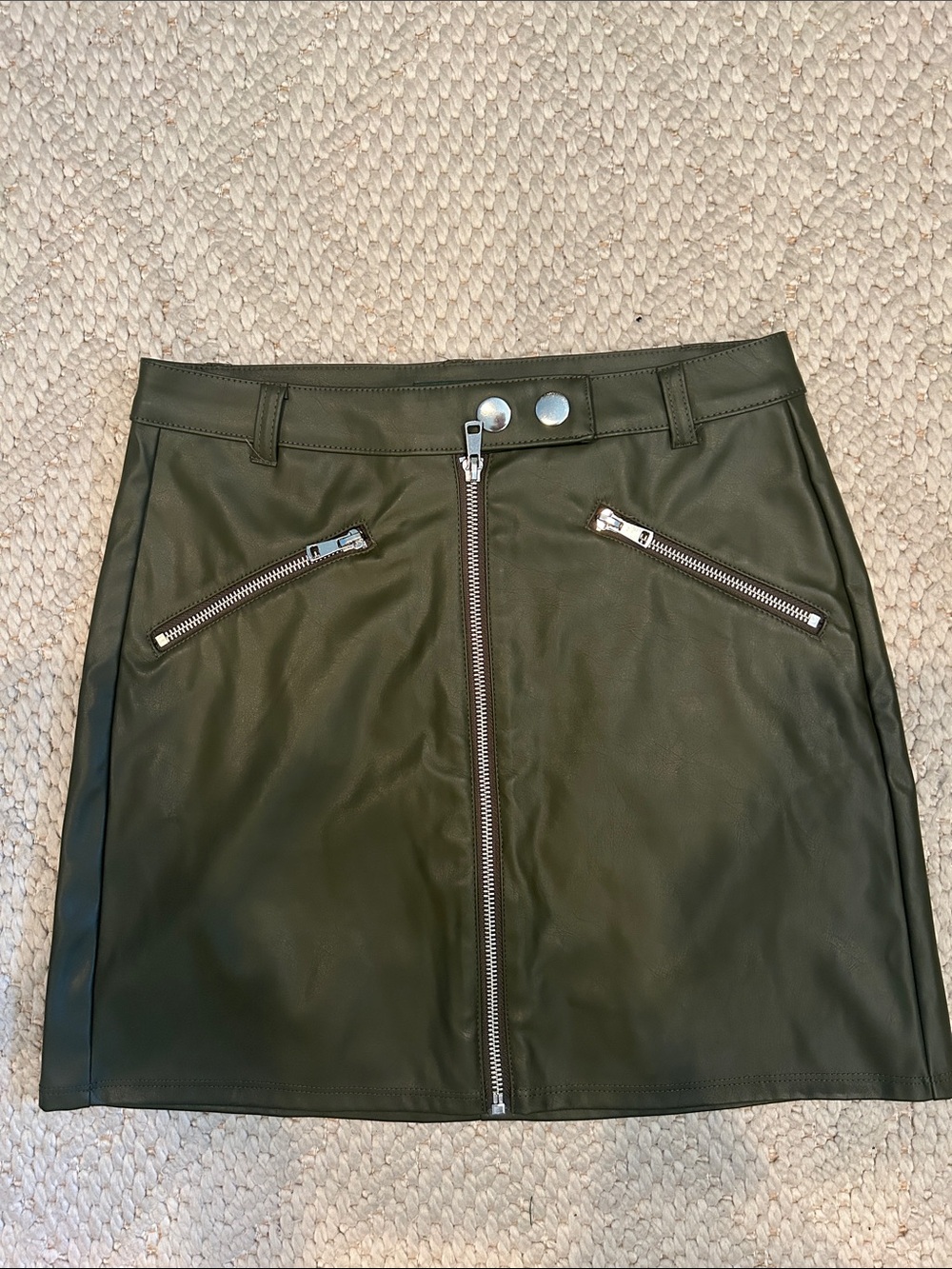 wild fable Dark Olive Faux Leather Zip Mini Skirt